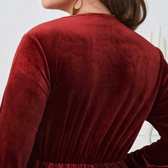 Melo Apparel Plus Size V-Neck Decorative Button Knee Length Dress - Picture 7 of 8